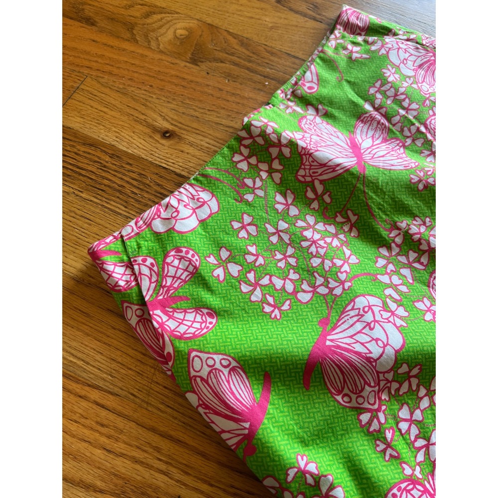 Lilly Pulitzer Pink Green Butterfly Print Ruffle Hem Mini Skirt - Picture 4 of 7